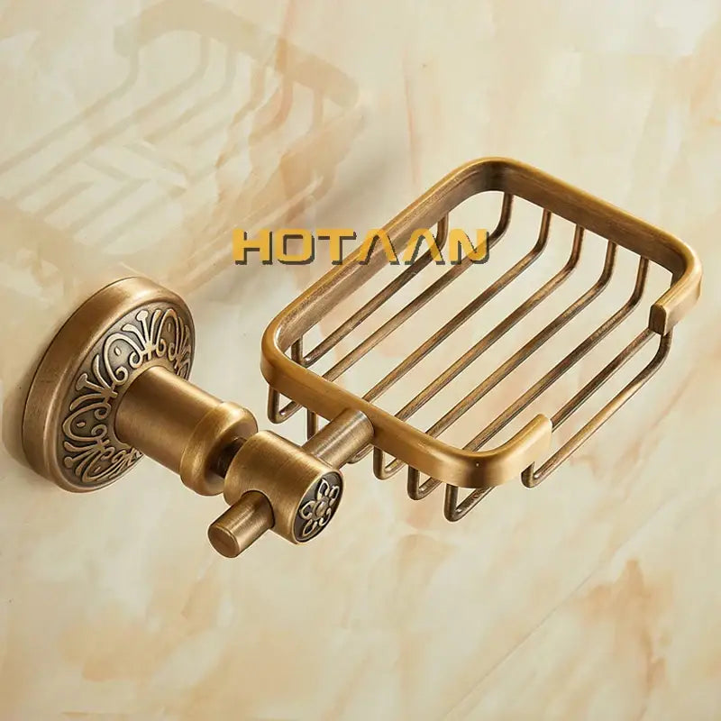 Decorbites™ antique brass soap dish holder wall mounted soap basket with ornate floral mounting plate and wire mesh design