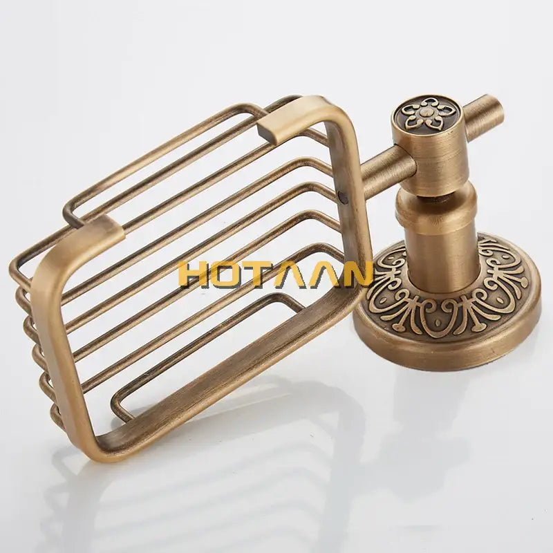 Decorbites antique brass soap basket soap dish holder with ornate floral detailing for bathroom wall mounting