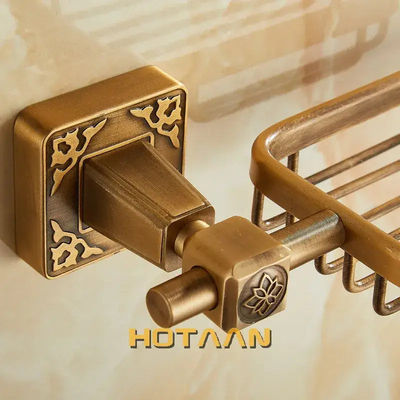 DecorBites™ antique brass soap dish holder with ornate floral embossing and decorative knob for bathroom use