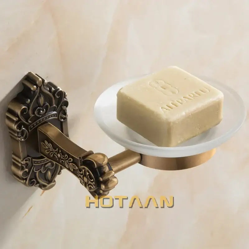 Decorbites™ antique brass bathroom soap dish wall mounted aluminum holder with ornate design and beige aitarou soap