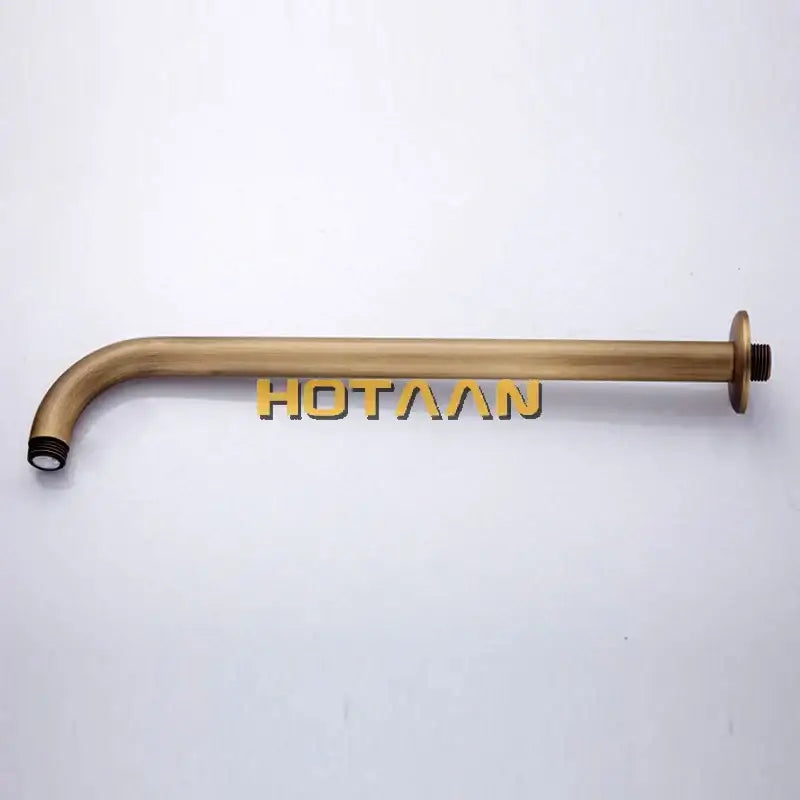 DecorBites™ antique brass bathroom curved shower arm in brass finish with threaded ends for bathroom tub wall mount
