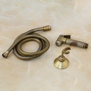 Decorbites™ antique brass bidet faucet wall mount with hand shower set featuring brass bidet faucet and matching bracket