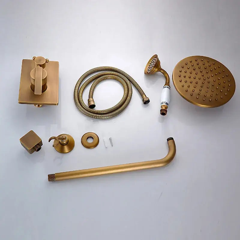 Decorbites antique brass black shower set with gold-finished brass 8 inch rainfall rain shower and handheld showerhead