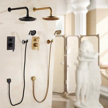 Decorbites antique brass black 8 inch rainfall shower set with handshower featuring sleek modern brass design