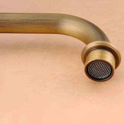 Decorbites antique brass double cross handle basin faucet with curved spout and mesh screen nozzle