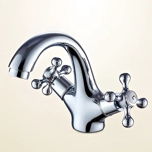 Decorbites antique brass basin mixer tap with chrome finish and two cross-shaped handles for kitchen and bathroom use