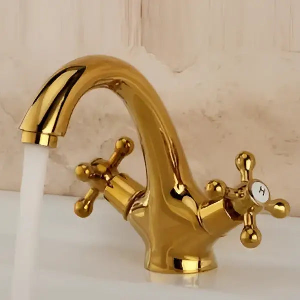 Decorbites antique brass double handle basin mixer tap in gold polished brass for kitchen and bathroom use