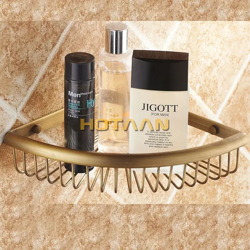 Antique brass double layer bathroom shower shelf with woven wire design decorbites antique brass corner caddy