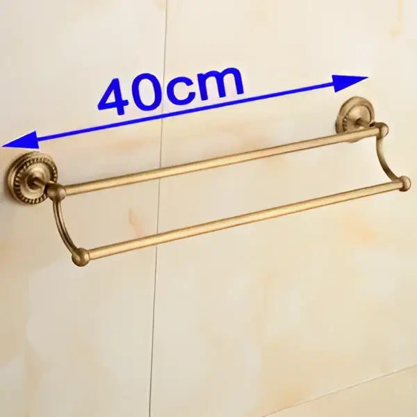 Decorbites antique brass double towel bar rack with ornate circular mounts solid brass 40cm length