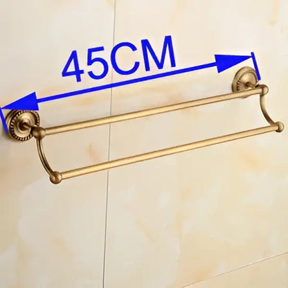 Decorbites antique brass double towel bar rack with ornate scrollwork ends 45cm solid brass towel bar rack