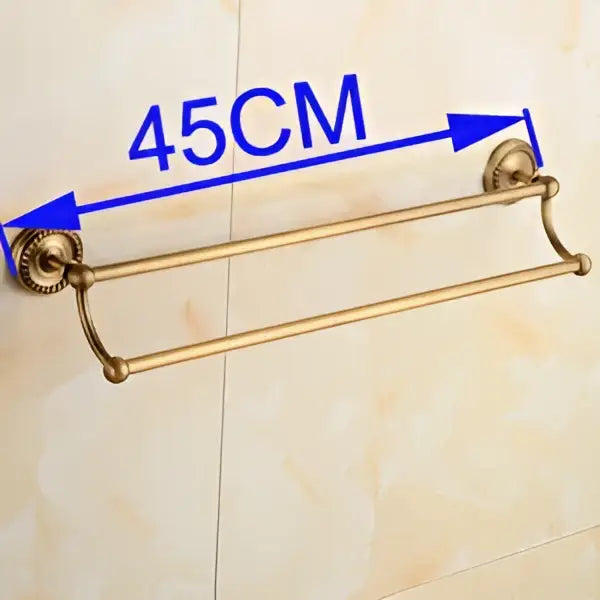 Decorbites antique brass double towel bar rack with ornate scrollwork ends 45cm solid brass towel bar rack