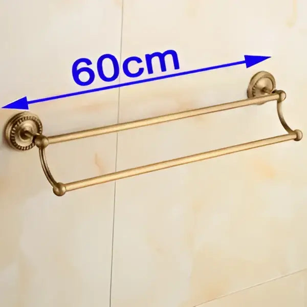 Decorbites antique brass double-tier towel bar rack with ornate vintage-style ends made of solid brass 60cm length