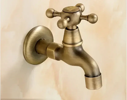 DecorBites™ antique brass dragon carved outdoor washing machine faucet with vintage cross-handle design