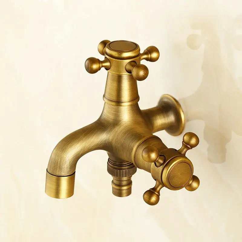 Decorbites antique brass dual cross handles outdoor faucet with dual cross knobs for garden and patio use