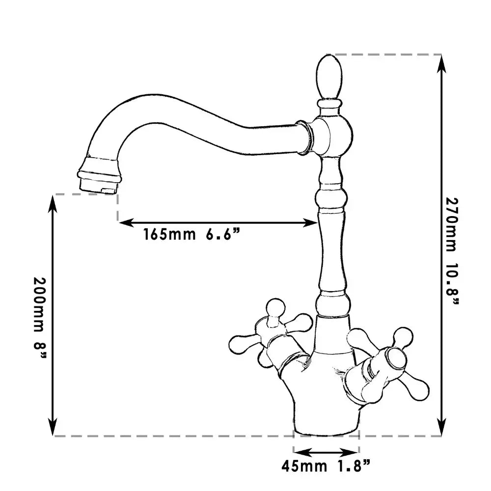 DecorBites antique brass dual handle swivel sink faucet with ornate turned spout and cross handles for kitchen use