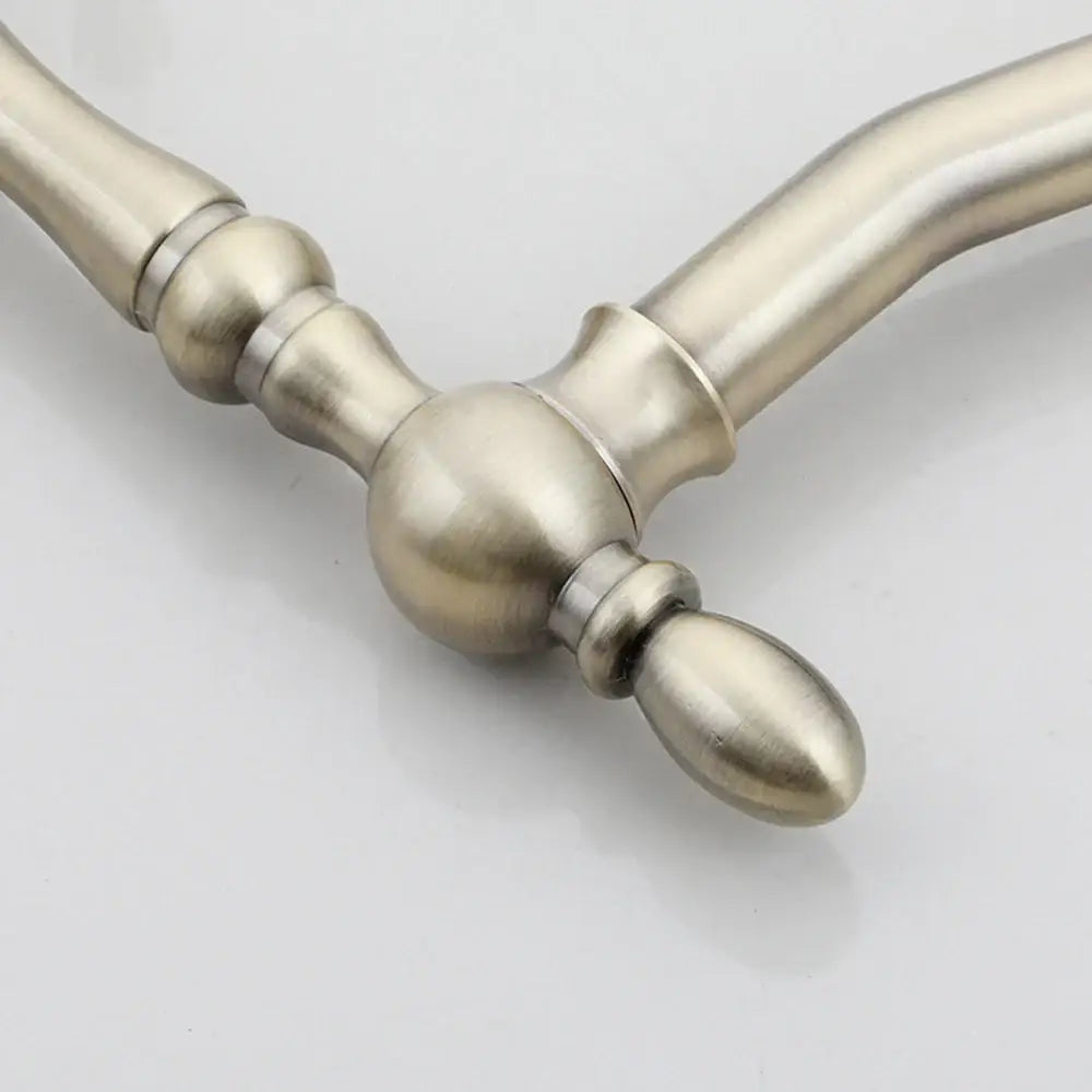 Decorbites antique brass dual handle swivel sink faucet with brushed nickel y-shaped ornate handle details
