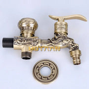 Decorbites antique brass finish garden bibcock faucet with intricate dragon engravings and dual-handle design