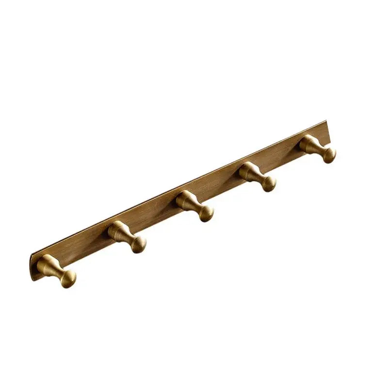 Decorbites antique brass finish robe hook wall-mounted metal coat rack with five rounded pegs in antique brass