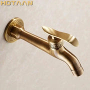 DecorBites antique brass finish wall mount bibcock faucet with ornate floral detailing for bathroom and washing machine use