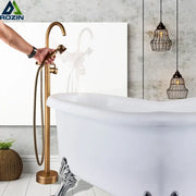 DecorBites antique brass freestanding tub faucet with swivel spout and detachable handheld mixer tap for floor mount