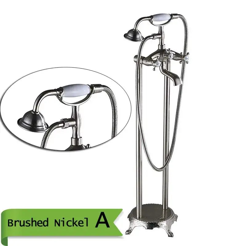 DecorBites antique brass freestanding bathtub filler with brass freestanding antique brass faucet and handheld showerhead