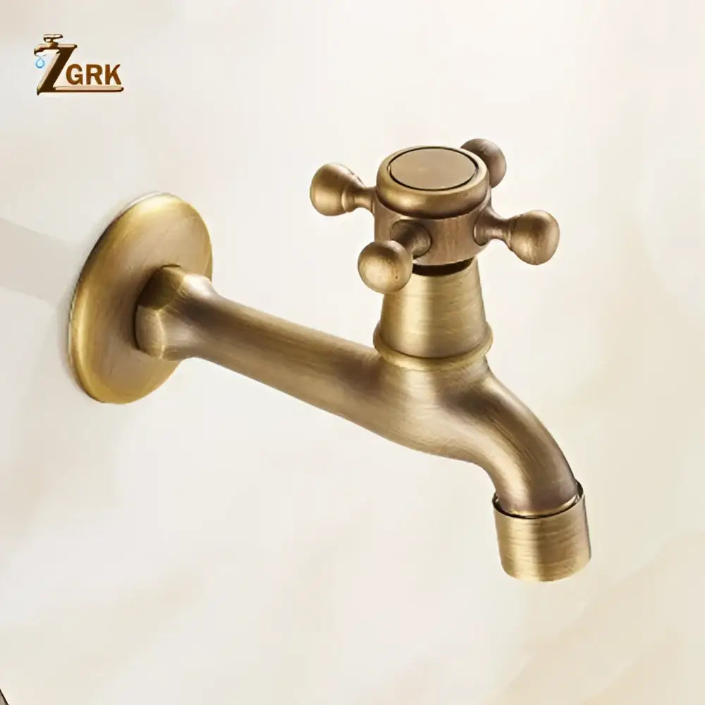 DecorBites antique brass garden bibcock tap with cross-handle design for bathroom and outdoor use