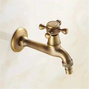 Decorbites™ antique brass garden bibcock tap with cross-handle and threaded hose connection for bathroom and outdoor use