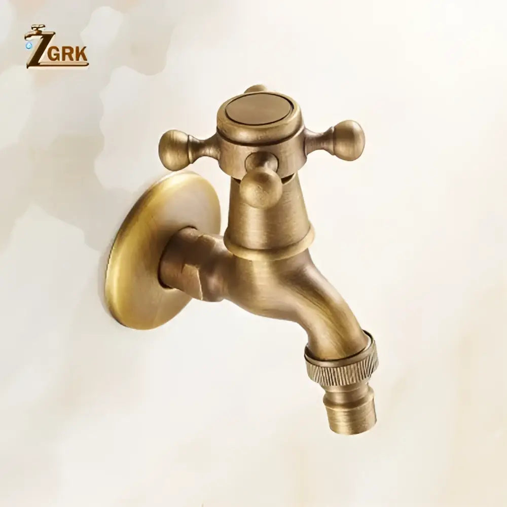 DecorBites antique brass garden bibcock tap with cross-handle design for bathroom and outdoor use