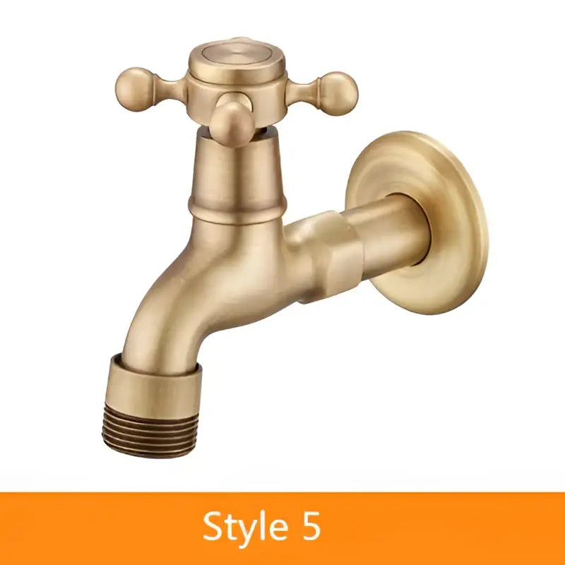 Decorbites antique brass garden bibcocks single cold tap faucet wall-mounted with cross handle and threaded spout