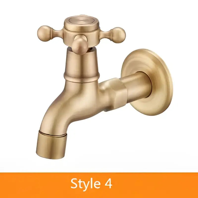 Decorbites antique brass garden bibcocks wall-mounted single cold tap faucet with cross handle and rounded spout