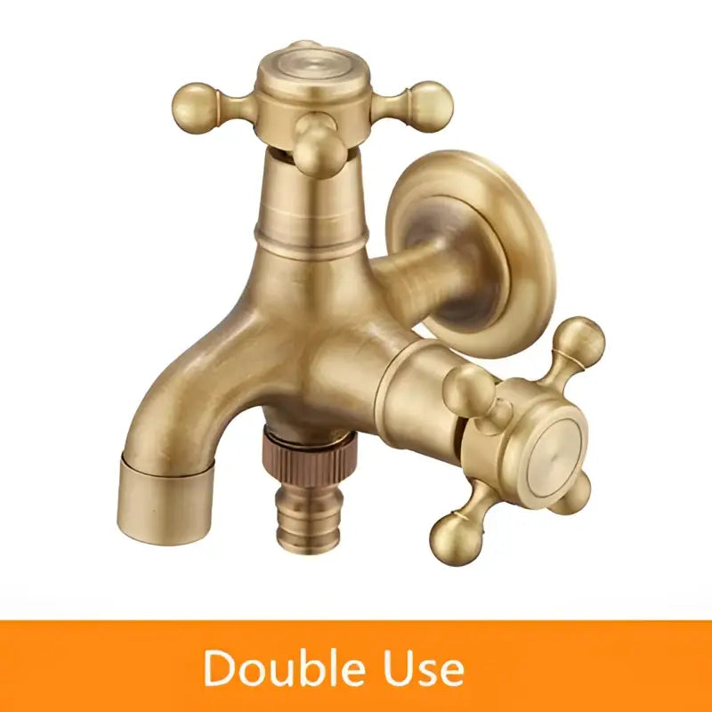 Decorbites antique brass garden bibcocks with double-handle vintage design and threaded hose connection for outdoor use