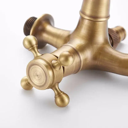 Decorbites antique brass garden bibcocks single cold tap faucet with ornate cross-handle and central spout for outdoor use