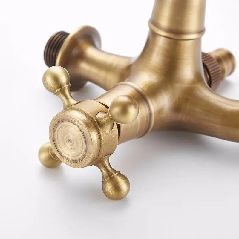 Decorbites antique brass garden bibcocks single cold tap faucet with ornate cross-handle and central spout for outdoor use