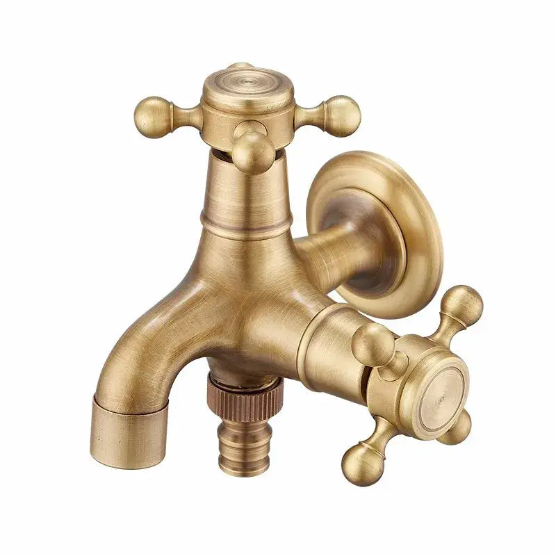 Decorbites™ antique brass garden bibcocks single cold tap faucet with cross handles and hose adapter for outdoor use