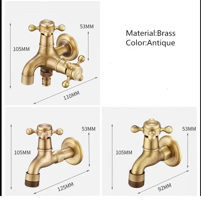 DecorBites antique brass garden bibcocks outdoor single cold tap faucet with cross handles and threaded connections