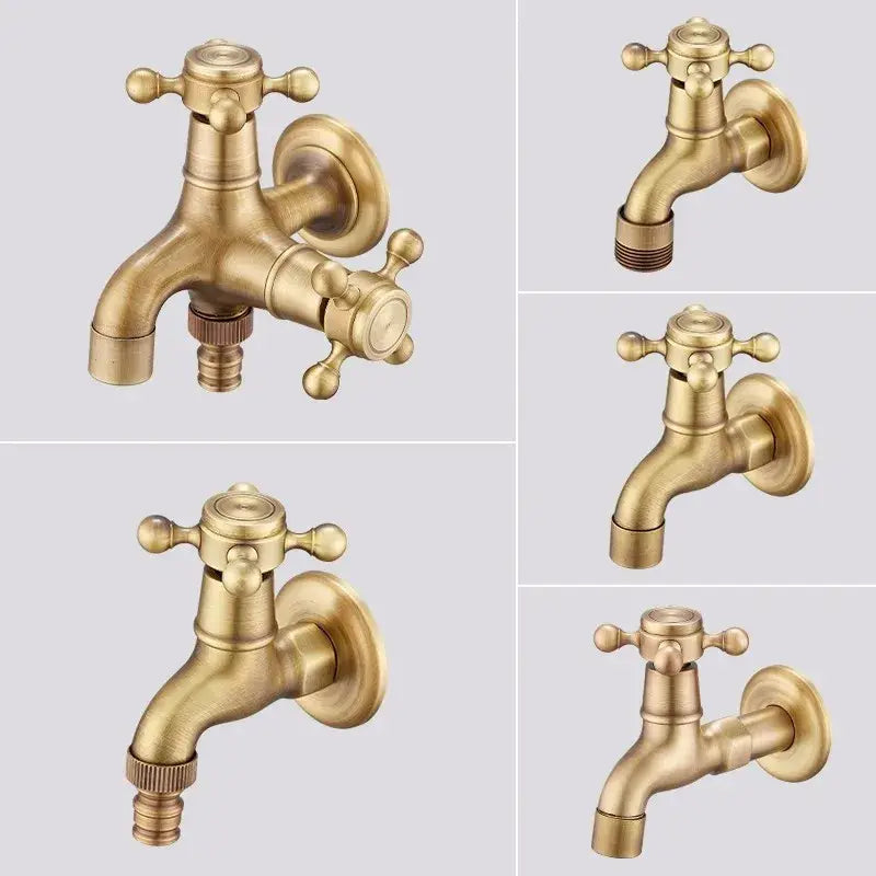 DecorBites™ antique brass garden bibcocks single cold tap faucet with brass finish and vintage cross-handle design for outdoor use