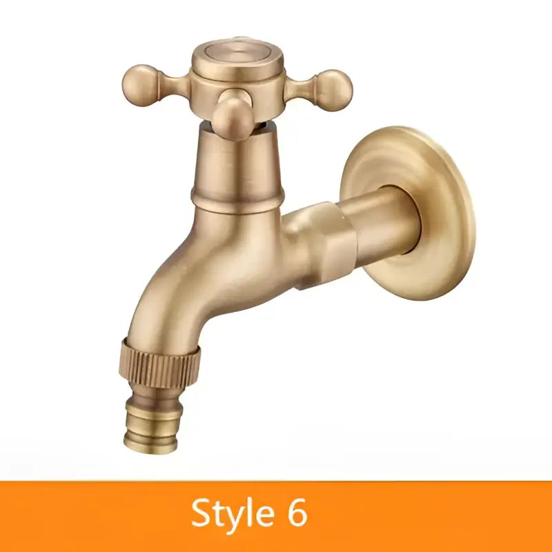 Decorbites antique brass garden bibcocks single cold tap faucet with cross-handle and threaded hose connector for outdoor use