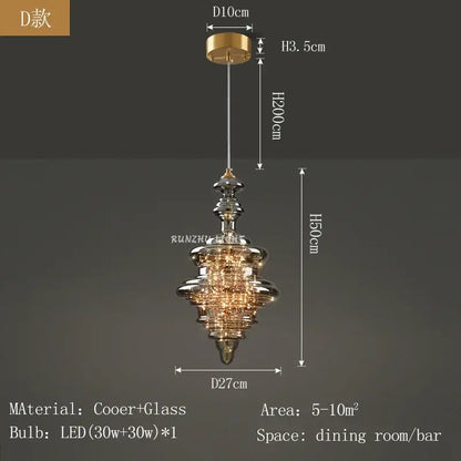 A tiered antique brass glass chandelier with clear crystal accents for dining room and bar lighting by decorbites