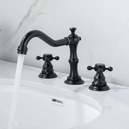 Black matte finished three-handle basin faucet with ornate vintage design for brass gold bathroom decorbites antique brass gold