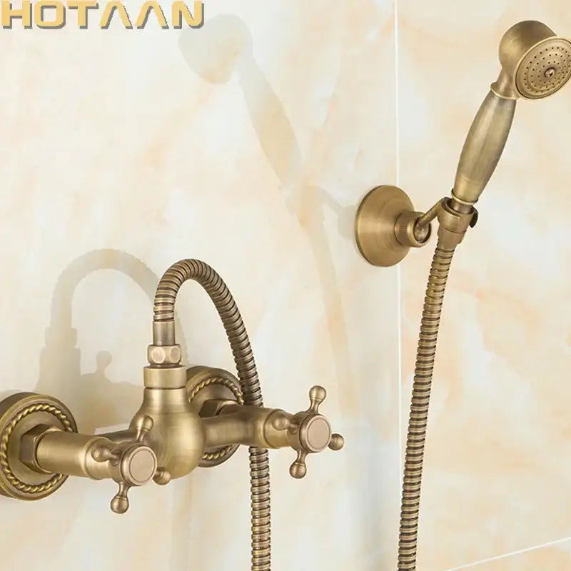 DecorBites™ antique brass hand held shower head kit with vintage brass finish and detachable handheld shower head