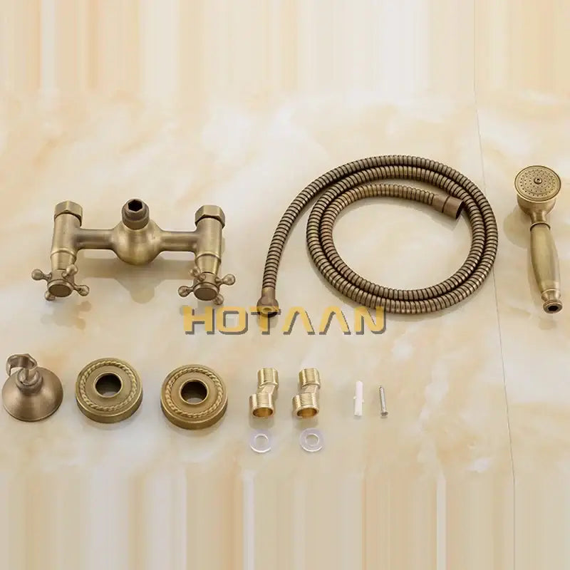 Decorbites antique brass shower head kit with handheld sprayer and flexible hose for bath wall mount installation