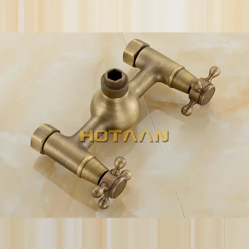 Decorbites antique brass twin-handle wall-mounted faucet set with classic cross handles for shower head kit installation