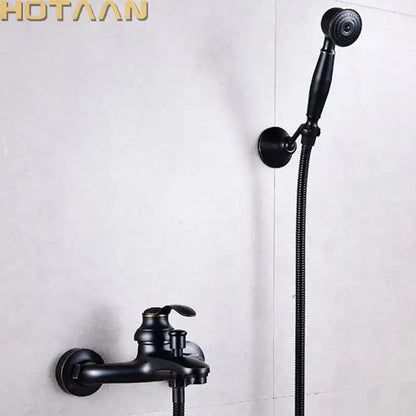 Decorbites™ antique brass hand held shower head kit with black matte brass finish and vintage-inspired design