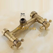 Decorbites antique brass hand held shower kit featuring wall mounted dual-handle faucet with cross knobs