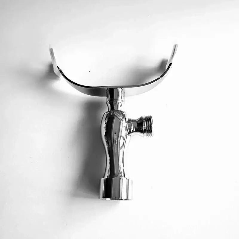 Chrome-finished wall-mounted urinal fixture with sleek curved bowl and threaded connection for hand shower holder bracket use