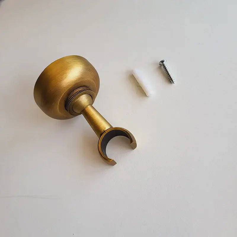 Antique brass hand shower holder hook with rounded knob and adjustable clamping holder hook pedestal wall mount