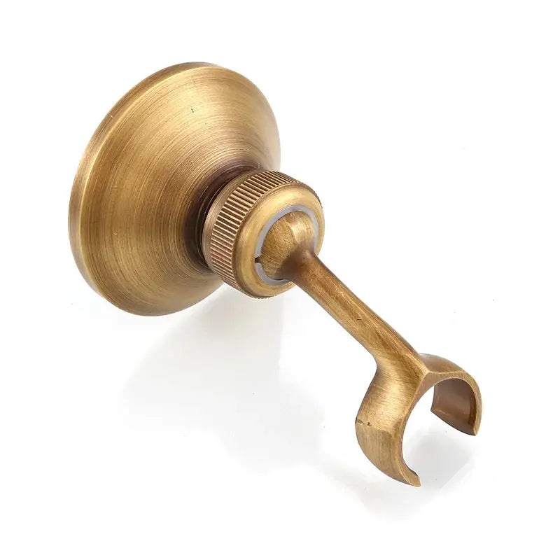 Decorbites antique brass handheld shower holder swivel mount rack with circular base and adjustable curved hook