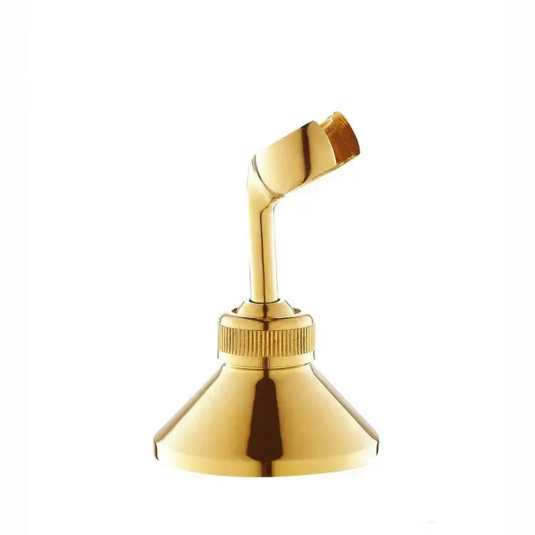 Decorbites antique brass handheld shower holder with gold-colored brass showerhead and textured adjustment ring