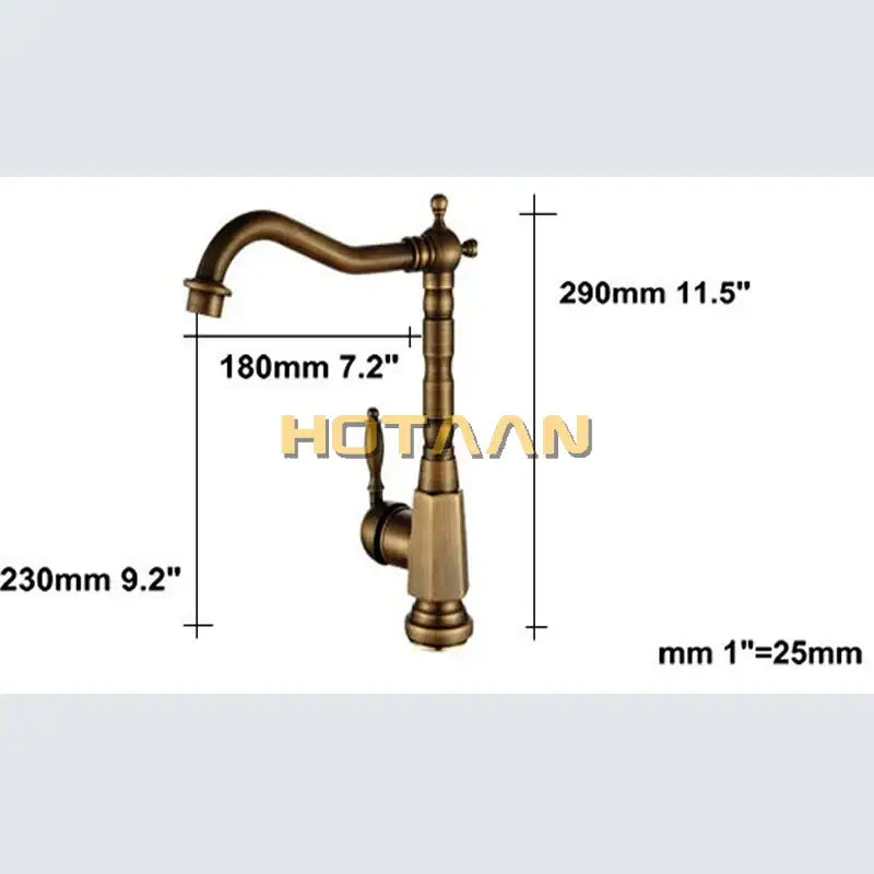 DecorBites antique brass kitchen faucet with curved spout and 360° swivel basin sink mixer tap yt-6025 vintage design