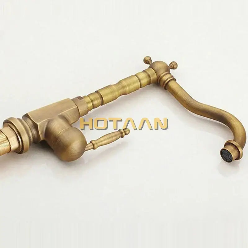 DecorBites antique brass kitchen faucet with swivel basin sink mixer tap and ornate cross-handle design in brass finish